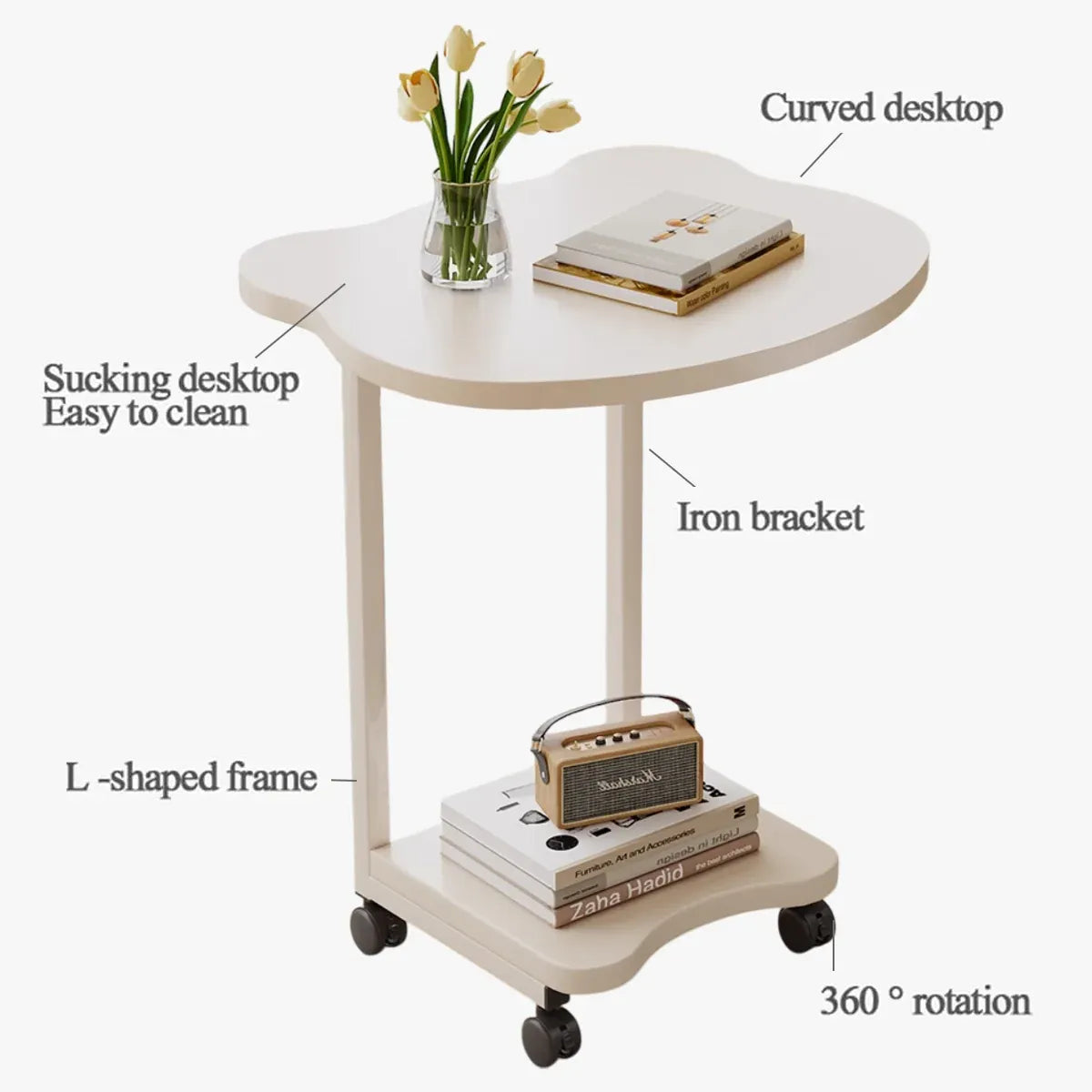 Moveable Side Table Rolling Wheels Sturdy For Sofa Bedside Living Room Use