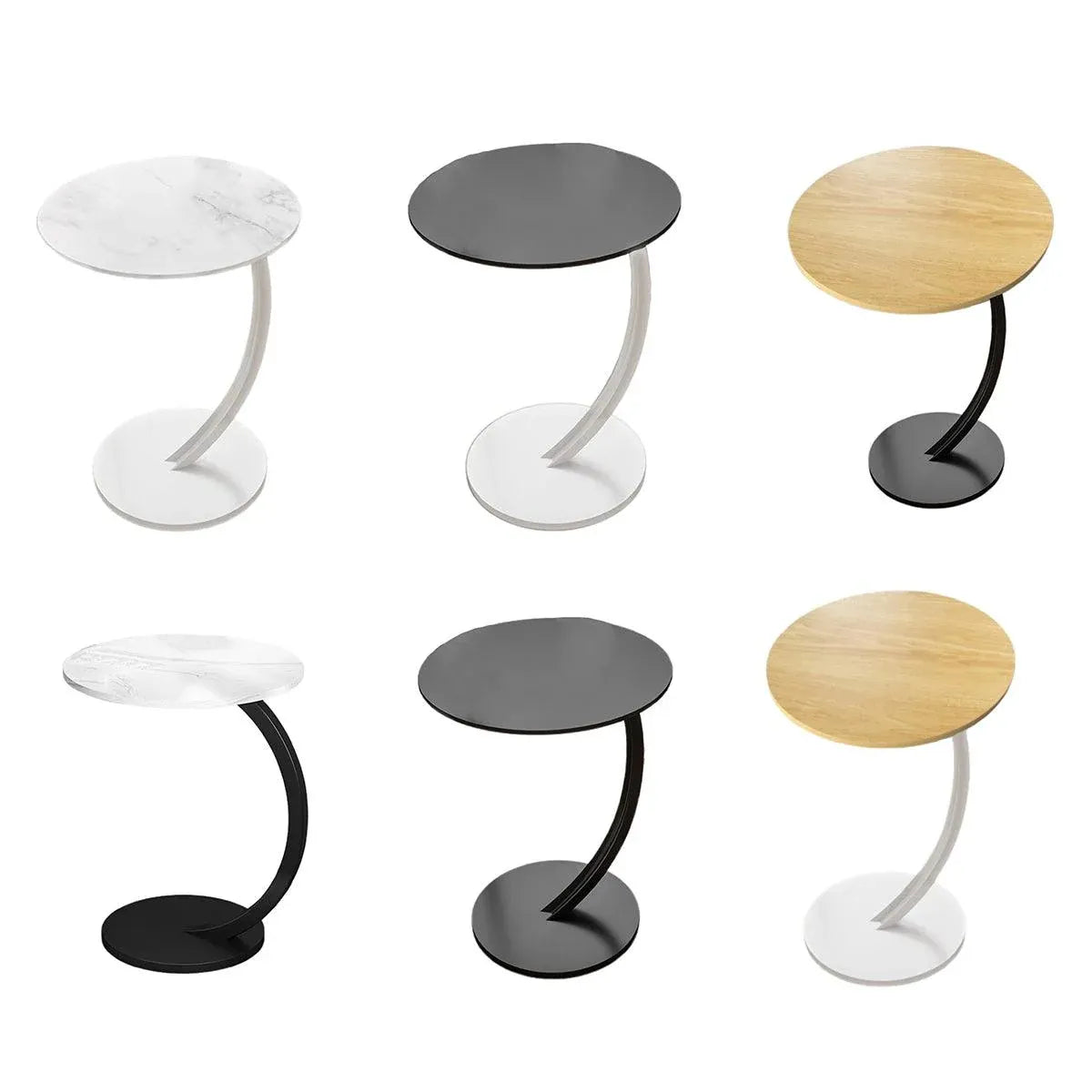 C Shaped Snack Side Table for Sofa Couch Small End Table for Living Room Bedroom - White-Black