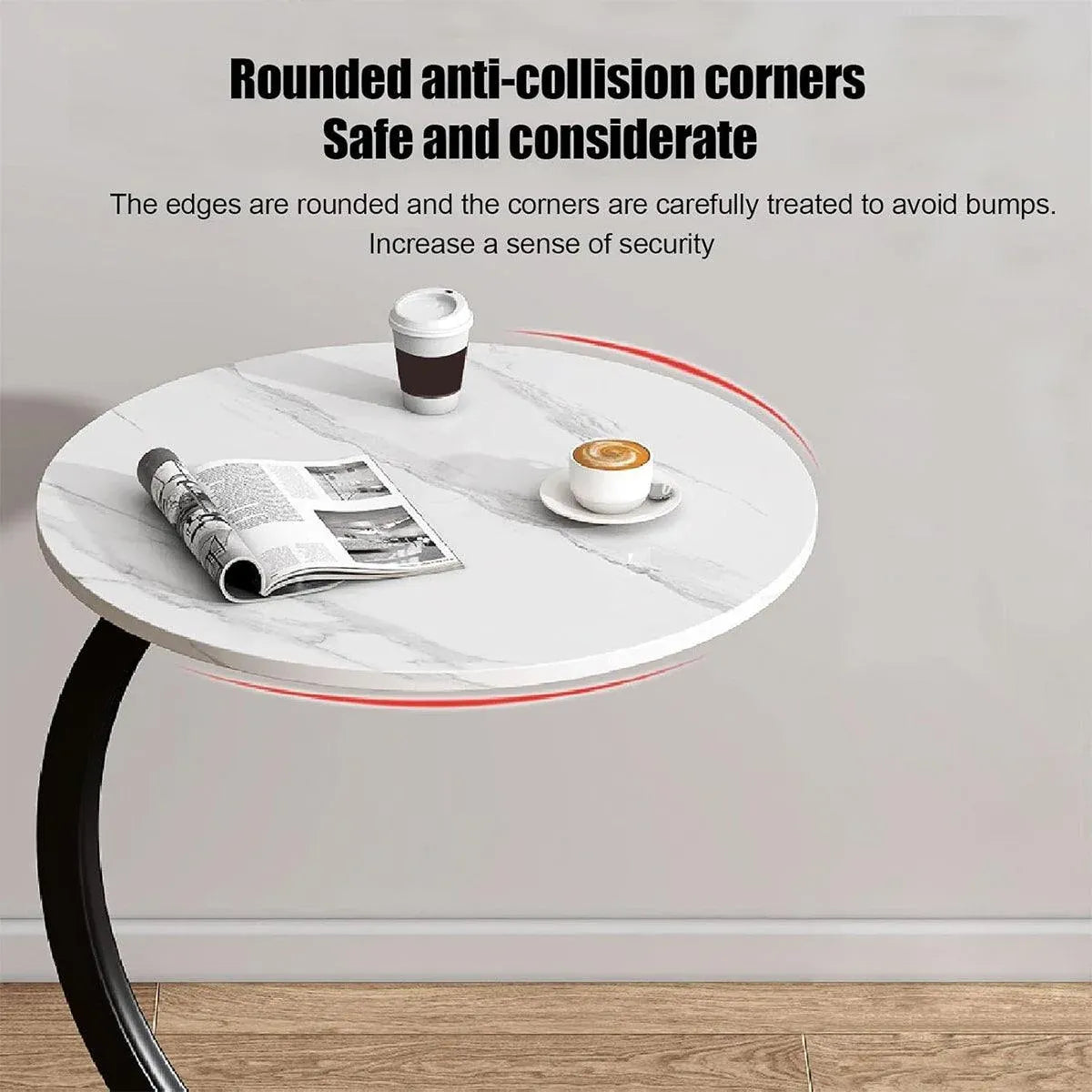 C Shaped Snack Side Table for Sofa Couch Small End Table for Living Room Bedroom - White-Black