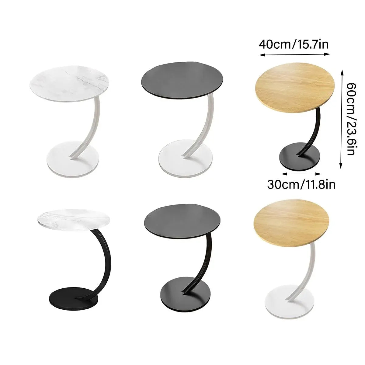 C Shaped Snack Side Table for Sofa Couch Small End Table for Living Room Bedroom - White-White