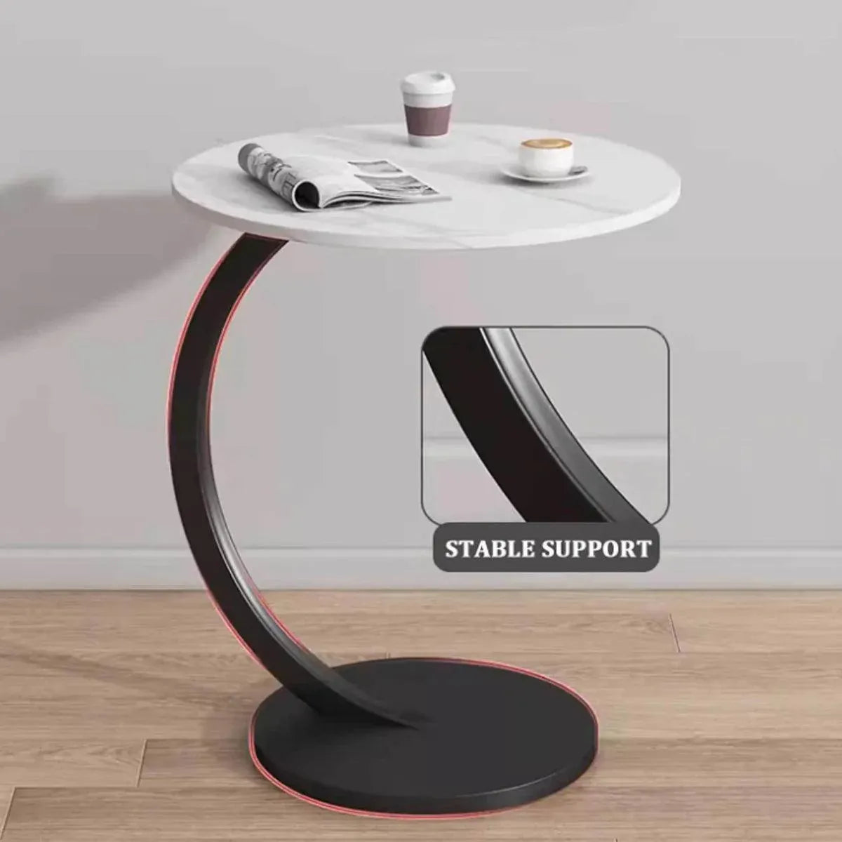 C Shaped Snack Side Table for Sofa Couch Small End Table for Living Room Bedroom - White-White