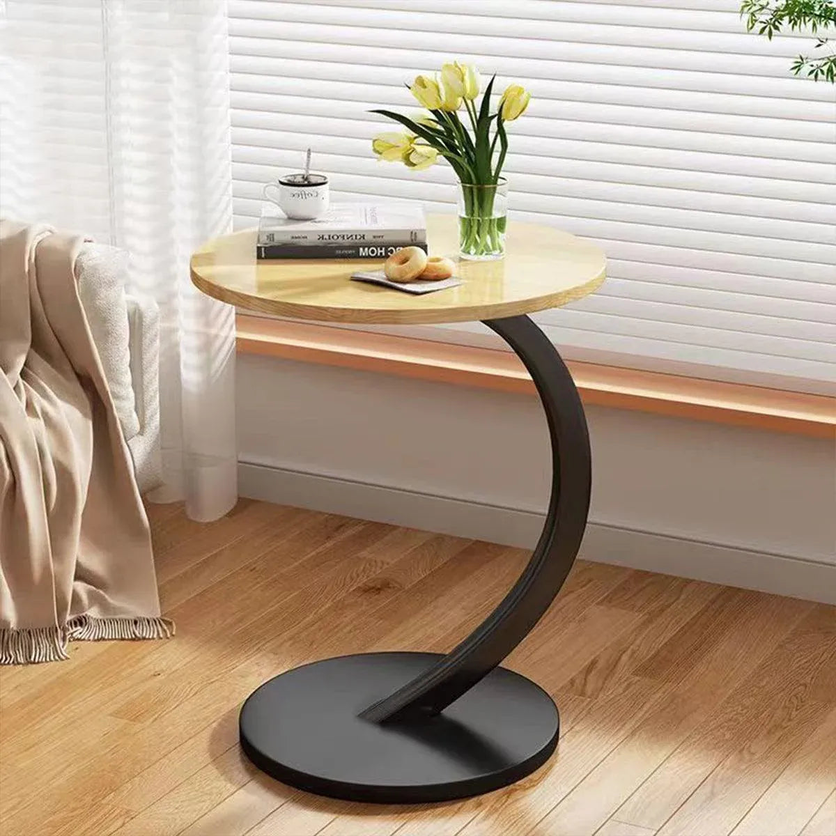 C Shaped Snack Side Table for Sofa Couch Small End Table for Living Room Bedroom - White-White