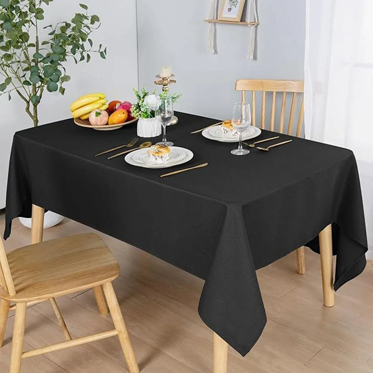 10pcs PEVA Rectangle Tablecloths Solid Colour Waterproof Party Table Covers - Black