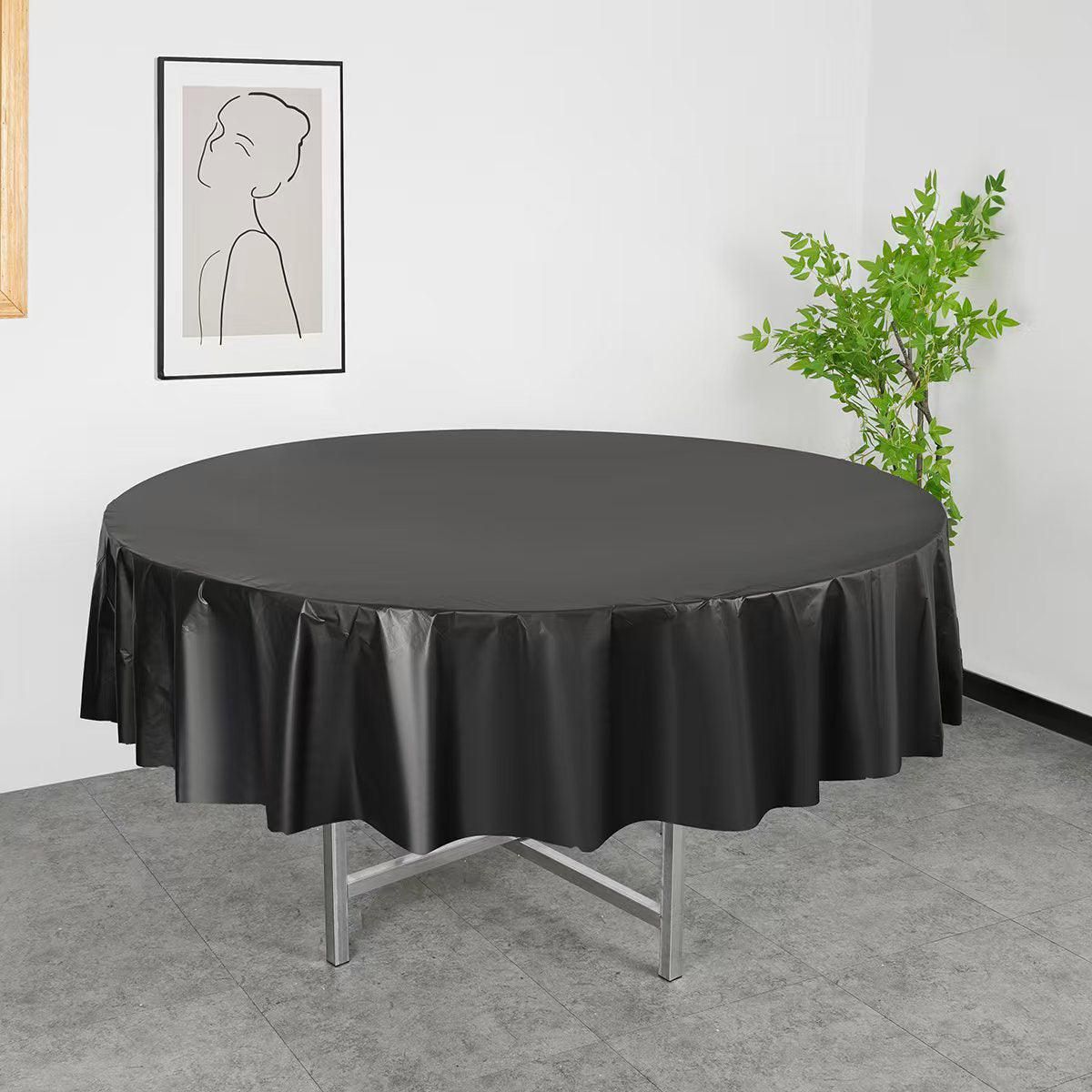 10pcs Round Tablecloth Solid Color Waterproof PEVA Table Cover 213cm Diameter - Black