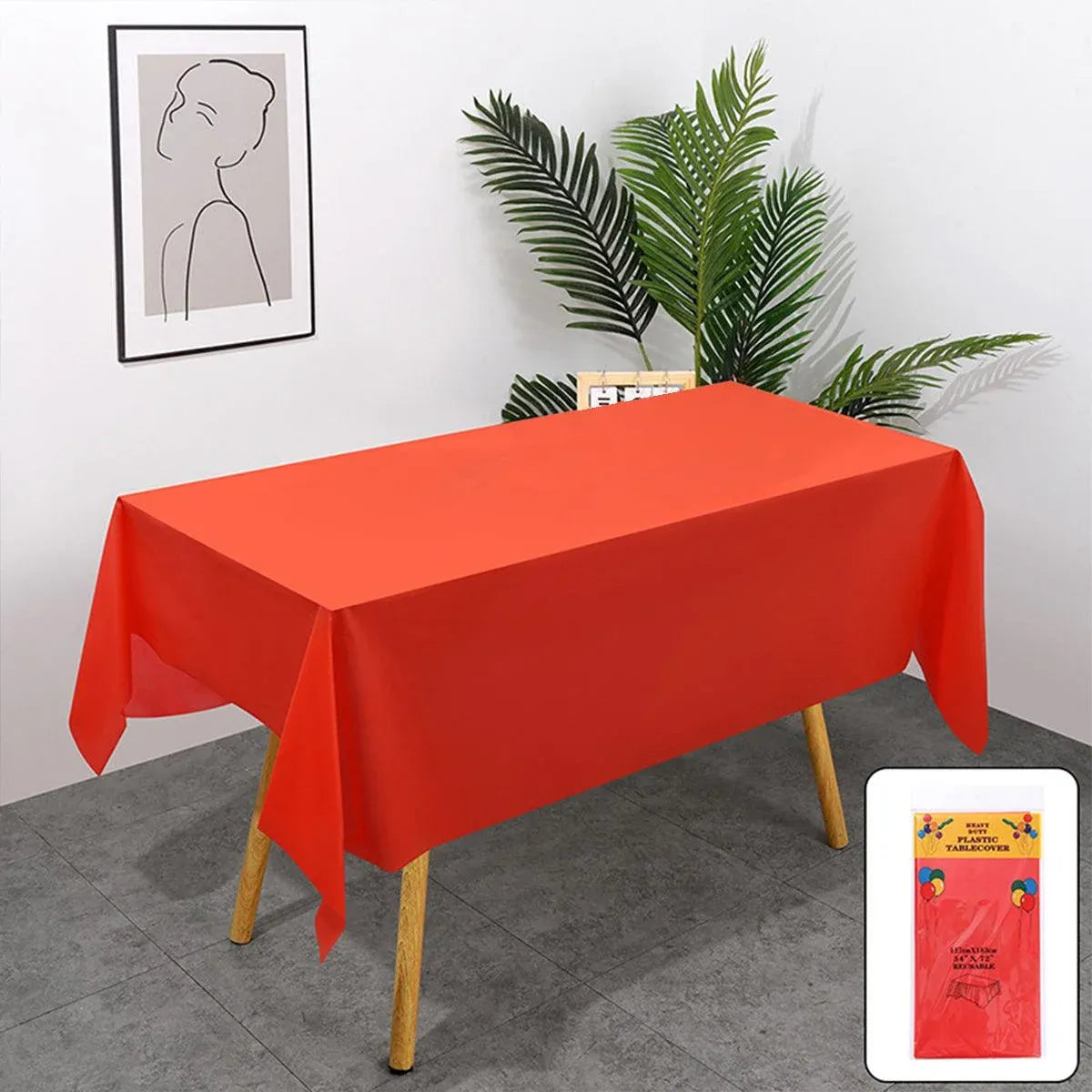 10pcs PEVA Rectangle Tablecloths Solid Colour Waterproof Party Table Covers - Red