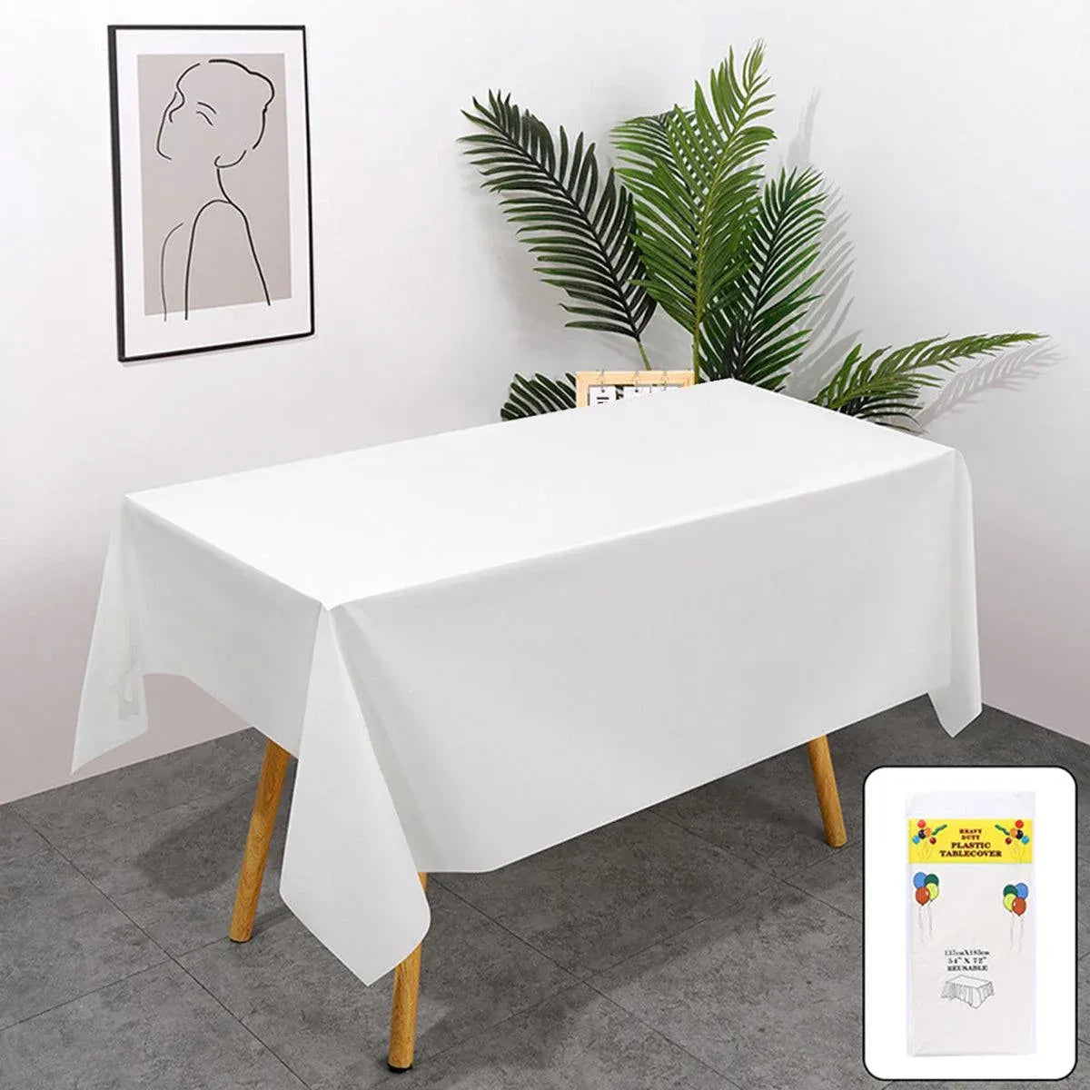 10pcs PEVA Rectangle Tablecloths Solid Colour Waterproof Party Table Covers - White