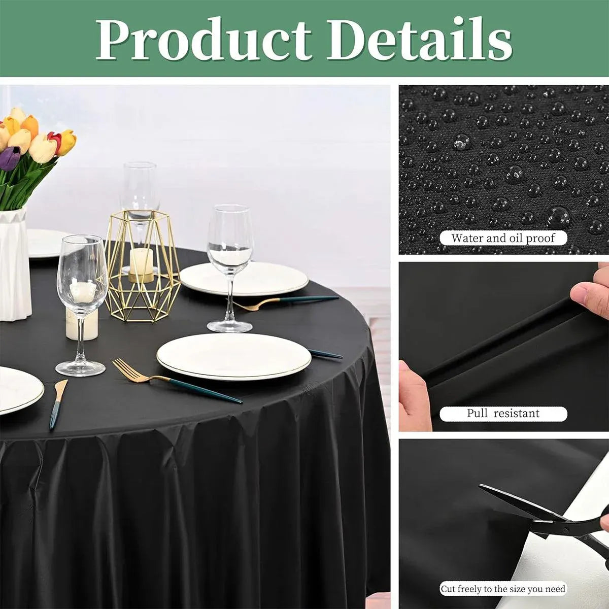 10pcs Round Tablecloth Solid Color Waterproof PEVA Table Cover 213cm Diameter - White