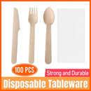 Degradable Wooden Cutlery Set 100pcs Disposable Spoons Forks Knives for Dessert