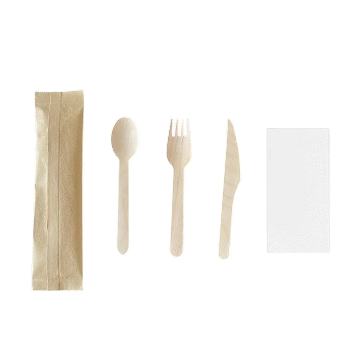 Degradable Wooden Cutlery Set 100pcs Disposable Spoons Forks Knives for Dessert