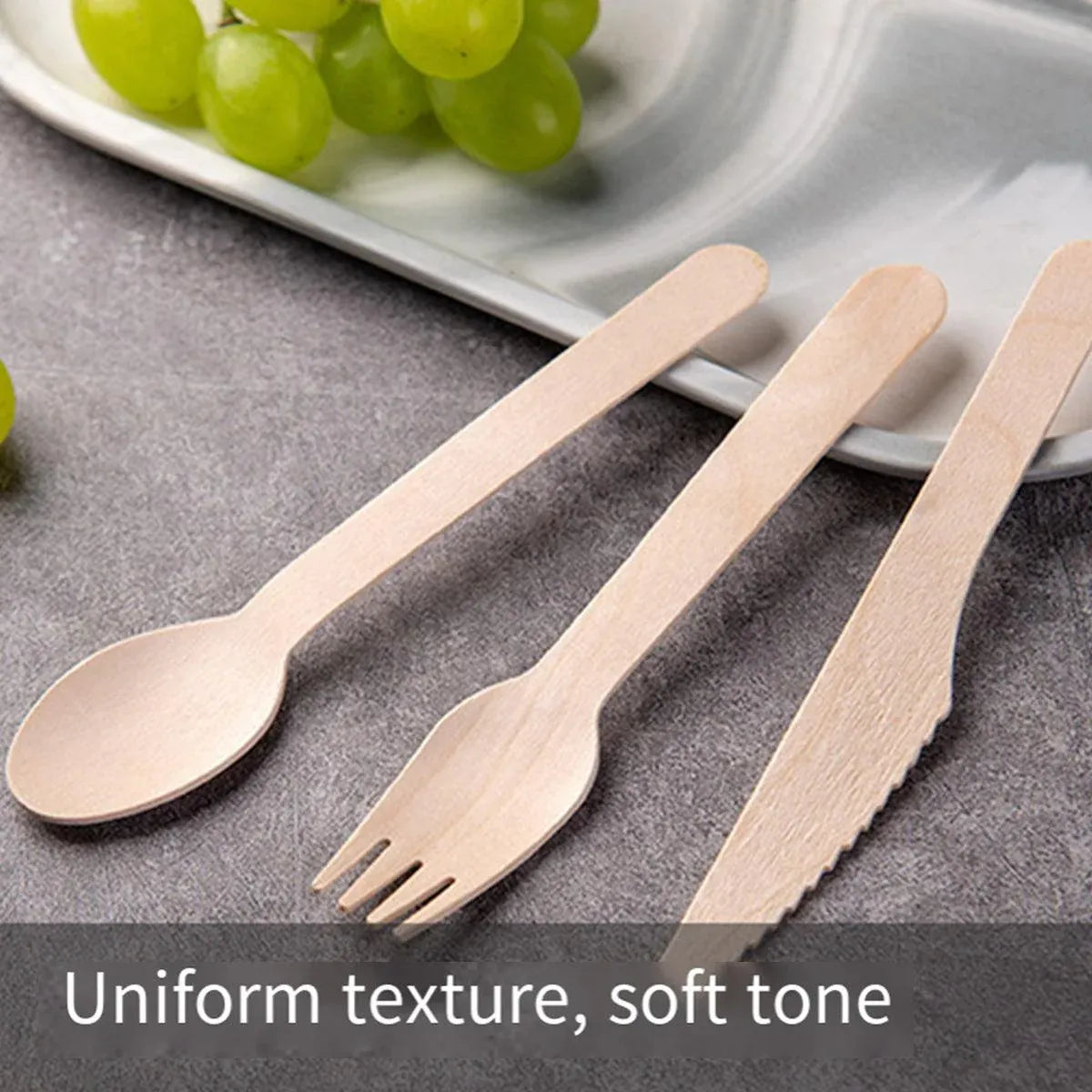 Degradable Wooden Cutlery Set 100pcs Disposable Spoons Forks Knives for Dessert