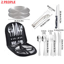 10/20PCS Camping Cutlery Set Outdoor Picnic Utensils Plates Spoons Forks Knives - Black-2 People