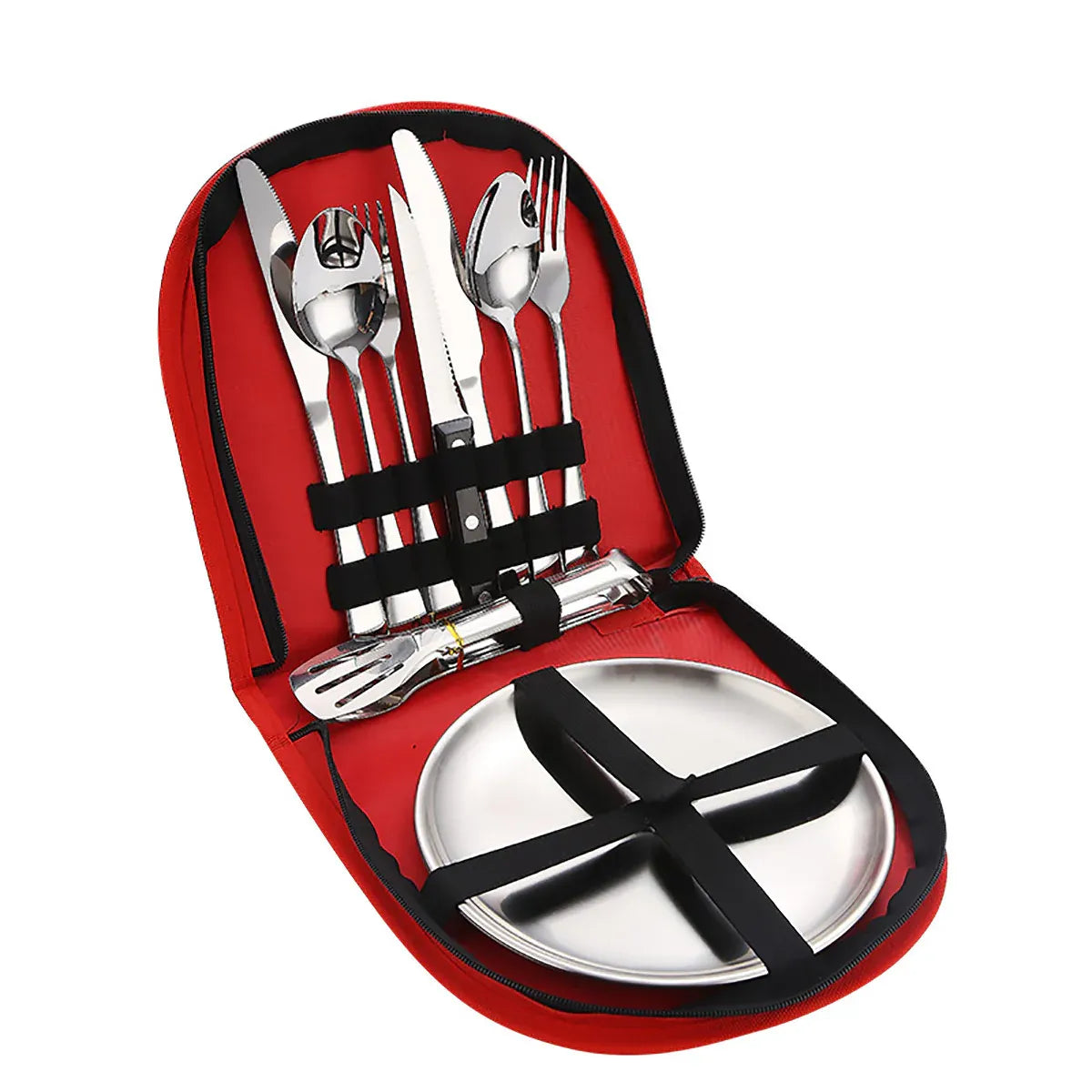 10/20PCS Camping Cutlery Set Outdoor Picnic Utensils Plates Spoons Forks Knives - Red-2 People
