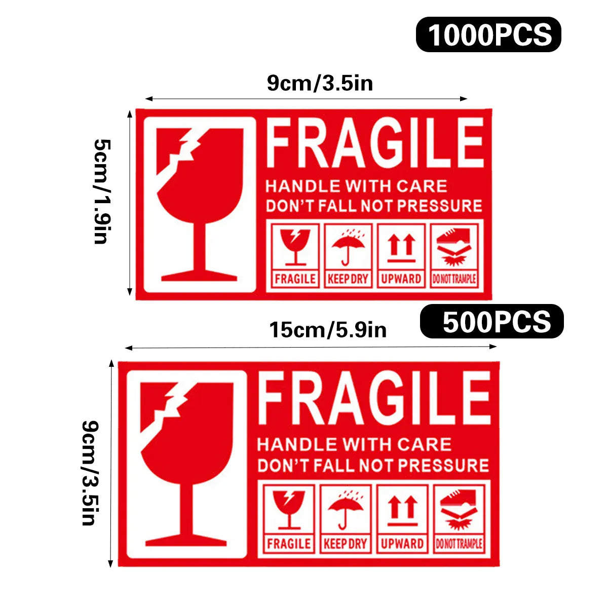 Fragile Warning Self Adhesive Sticker For Express Shipping Courier Alert Use - 9×5cm