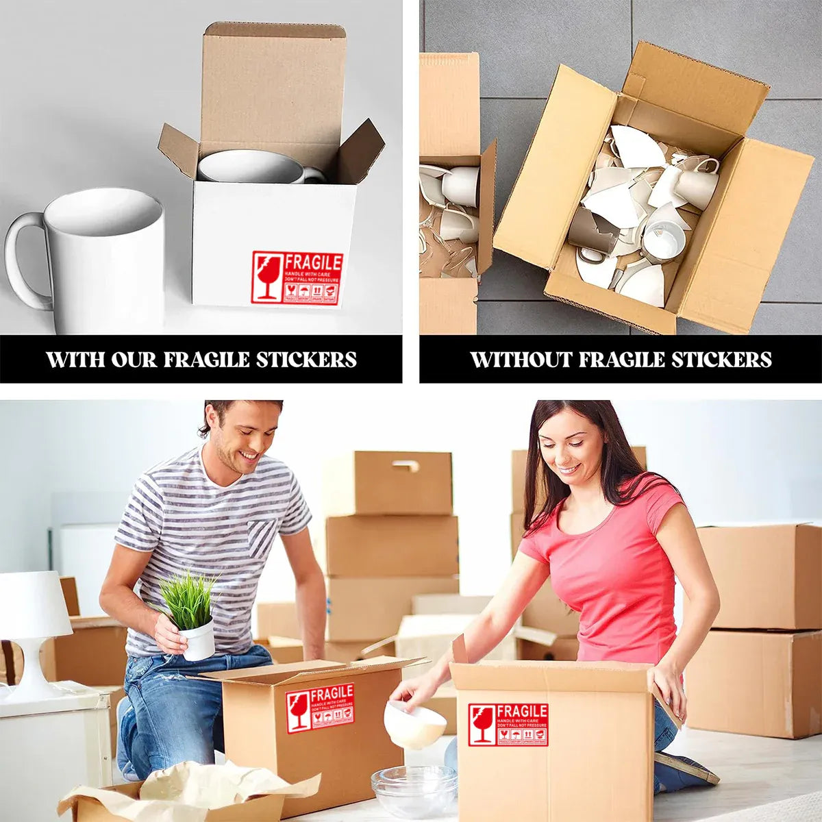 Fragile Warning Self Adhesive Sticker For Express Shipping Courier Alert Use - 9×5cm