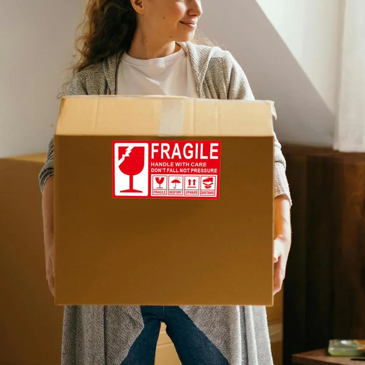 Fragile Warning Self Adhesive Sticker For Express Shipping Courier Alert Use - 9×5cm