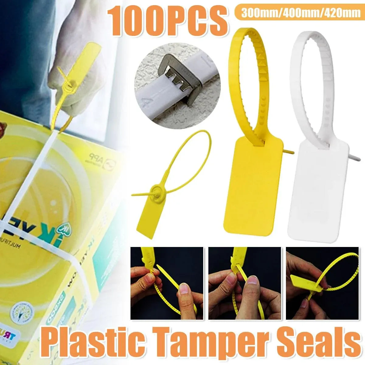 100pcs Plastic Seal Security Tags Plastic Label Tabs Ties for Luggage Bags - White-400mm