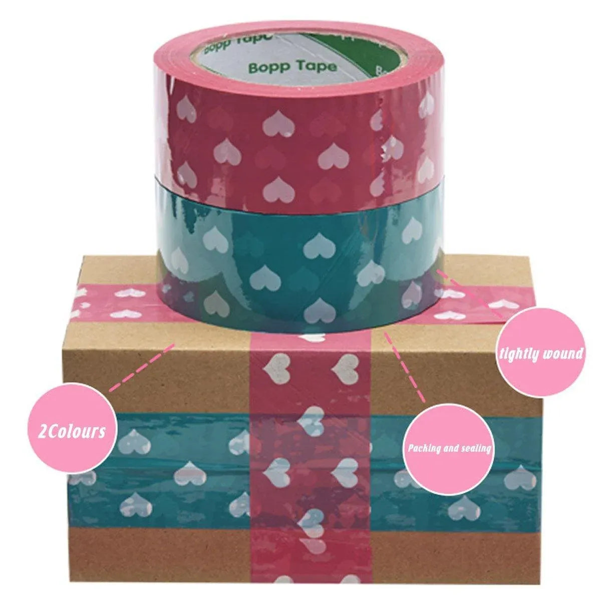 5pcs Cute Personality Packing Sealing Tape Adhesive Heart Design Colourful Glue - Pink