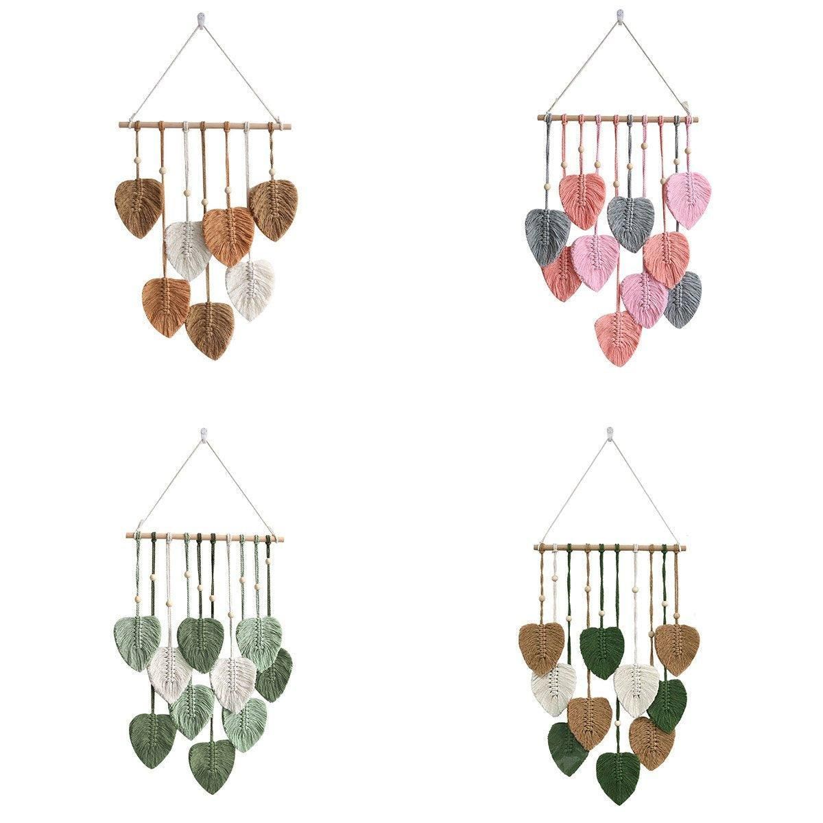 Handmade Braided Cotton Rope Leaves Wall Hanging Home Decoration Ornament - Brown