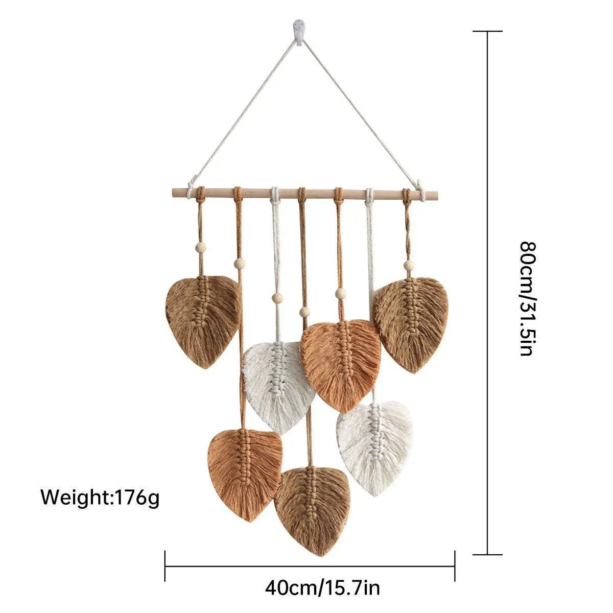 Handmade Braided Cotton Rope Leaves Wall Hanging Home Decoration Ornament - Green