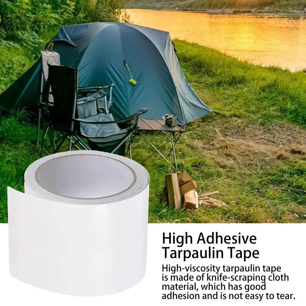 High Adhesive Tarpaulin Repair Tape Tent Awning Fix Patch Waterproof Universal - White - 8cm x 7.5m