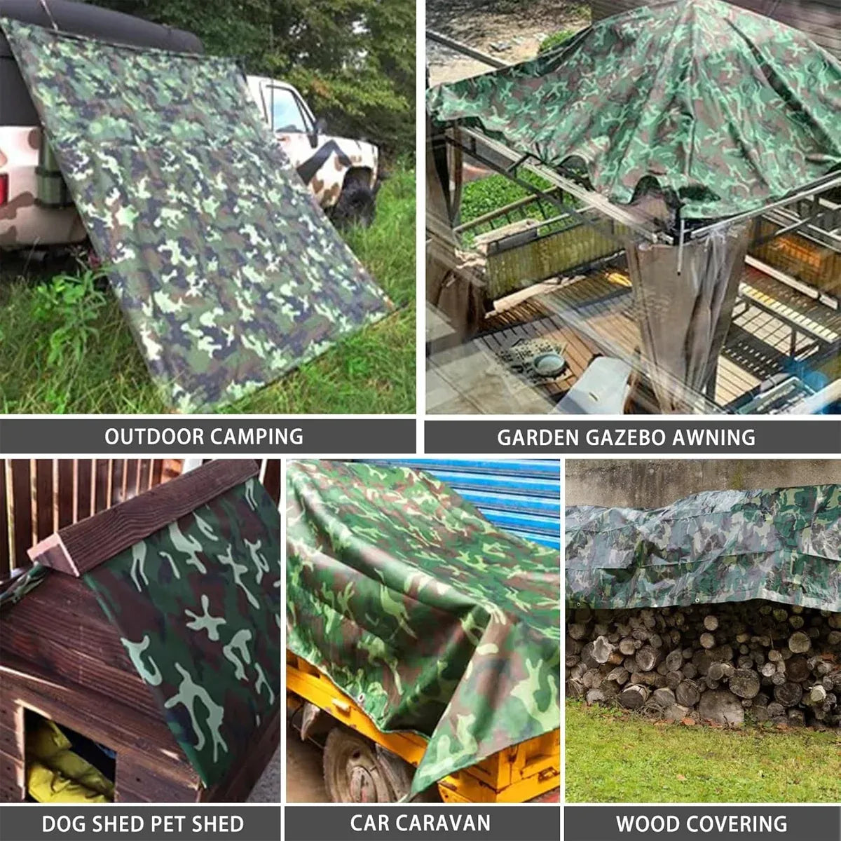 Camouflage Tarpaulin Tarp Cover Outdoor Rainproof Ground Sheet Heavy - 3x3m