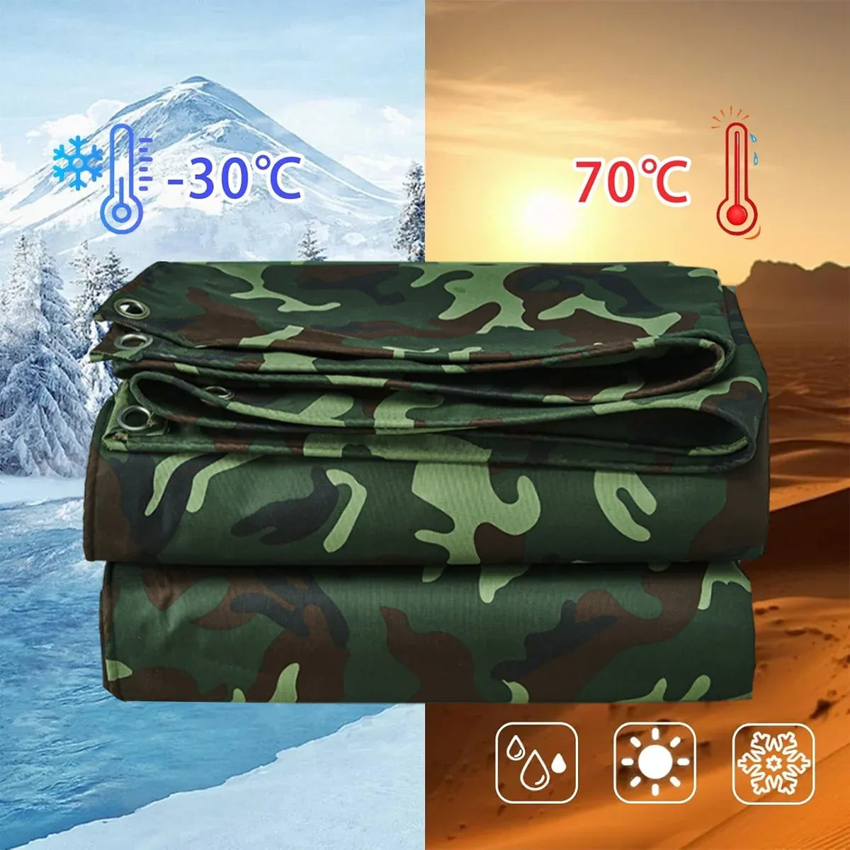 Camouflage Tarpaulin Tarp Cover Outdoor Rainproof Ground Sheet Heavy - 3x3m