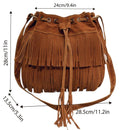 Brown Soft Velvet Tassel Womens Drawstring Shoulder Crossbody Bag for Fashion