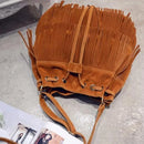 Brown Soft Velvet Tassel Womens Drawstring Shoulder Crossbody Bag for Fashion
