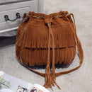 Brown Soft Velvet Tassel Womens Drawstring Shoulder Crossbody Bag for Fashion