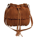 Brown Soft Velvet Tassel Womens Drawstring Shoulder Crossbody Bag for Fashion