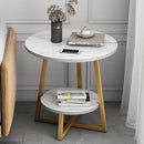 Round Side Table 2 Tier White Nightstand Coffee Sofa End Table Marble Design