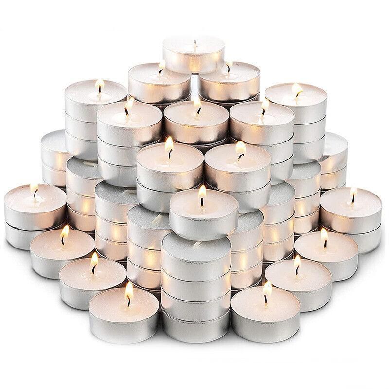 Long Lasting Tealight Candles Set 50PCS White Smokeless Paraffin Wax Cup