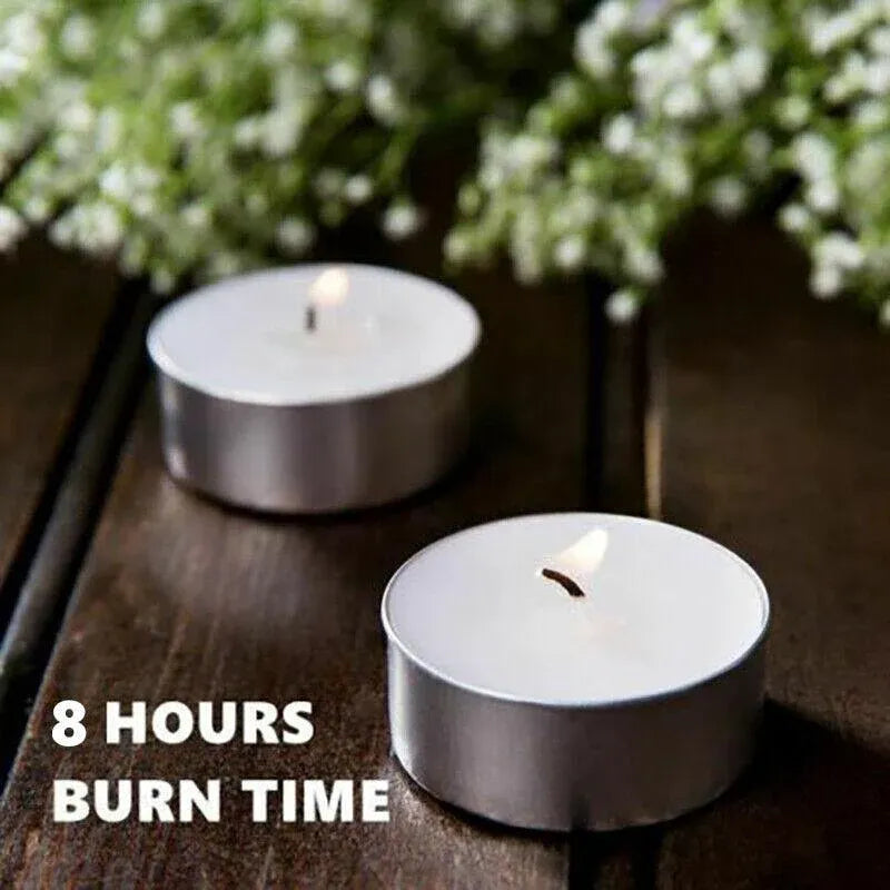 Long Lasting Tealight Candles Set 50PCS White Smokeless Paraffin Wax Cup