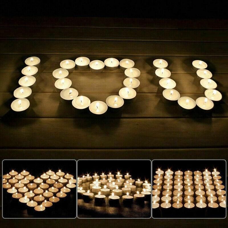 Long Lasting Tealight Candles Set 50PCS White Smokeless Paraffin Wax Cup