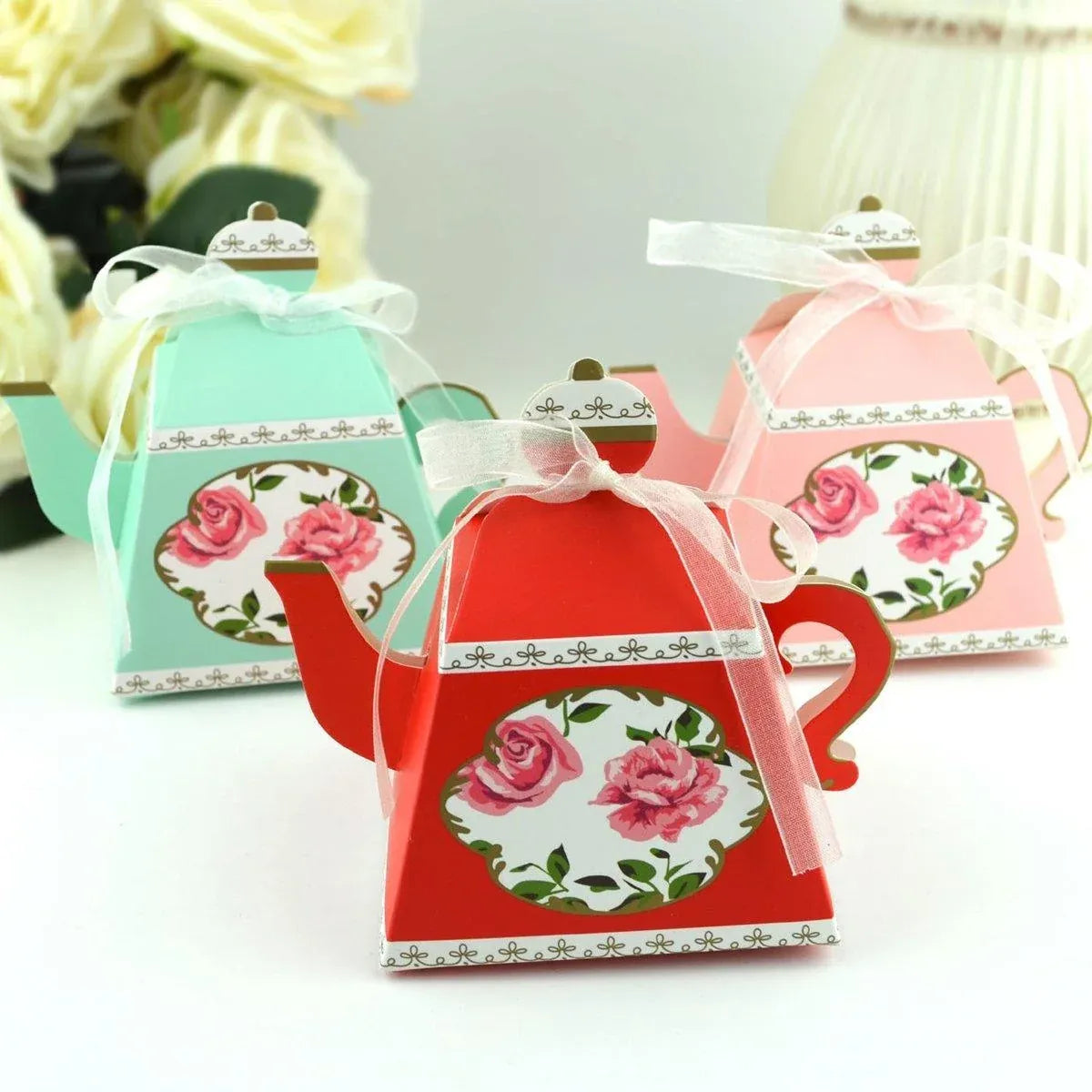 50Pcs Teapot Candy Boxes Wedding Favor Gift Packaging Tea Party Decorations - Pink