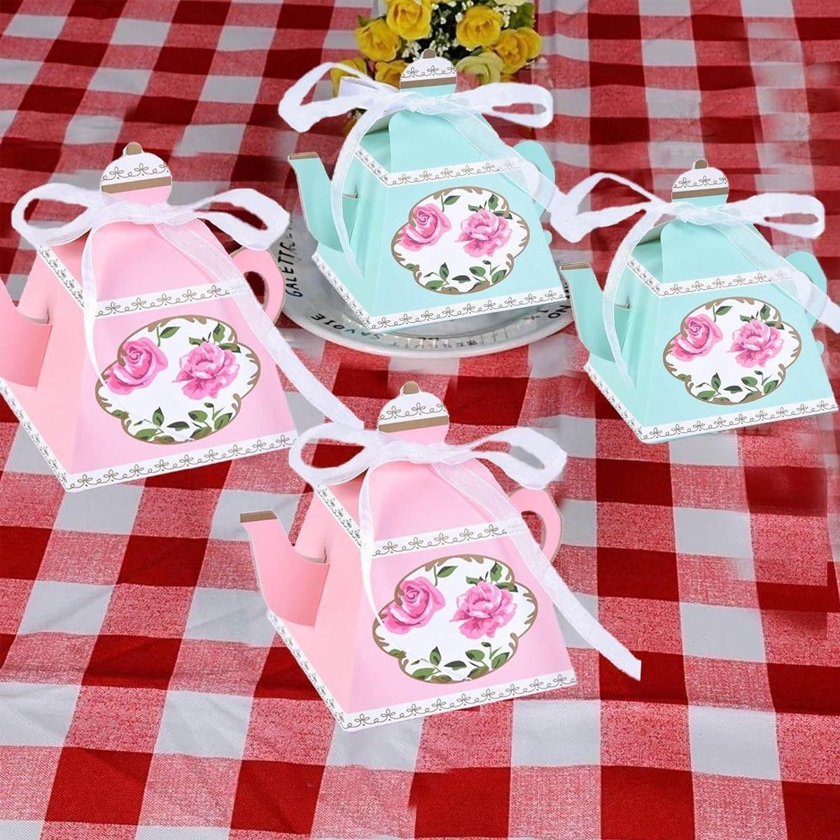 50Pcs Teapot Candy Boxes Wedding Favor Gift Packaging Tea Party Decorations - Pink
