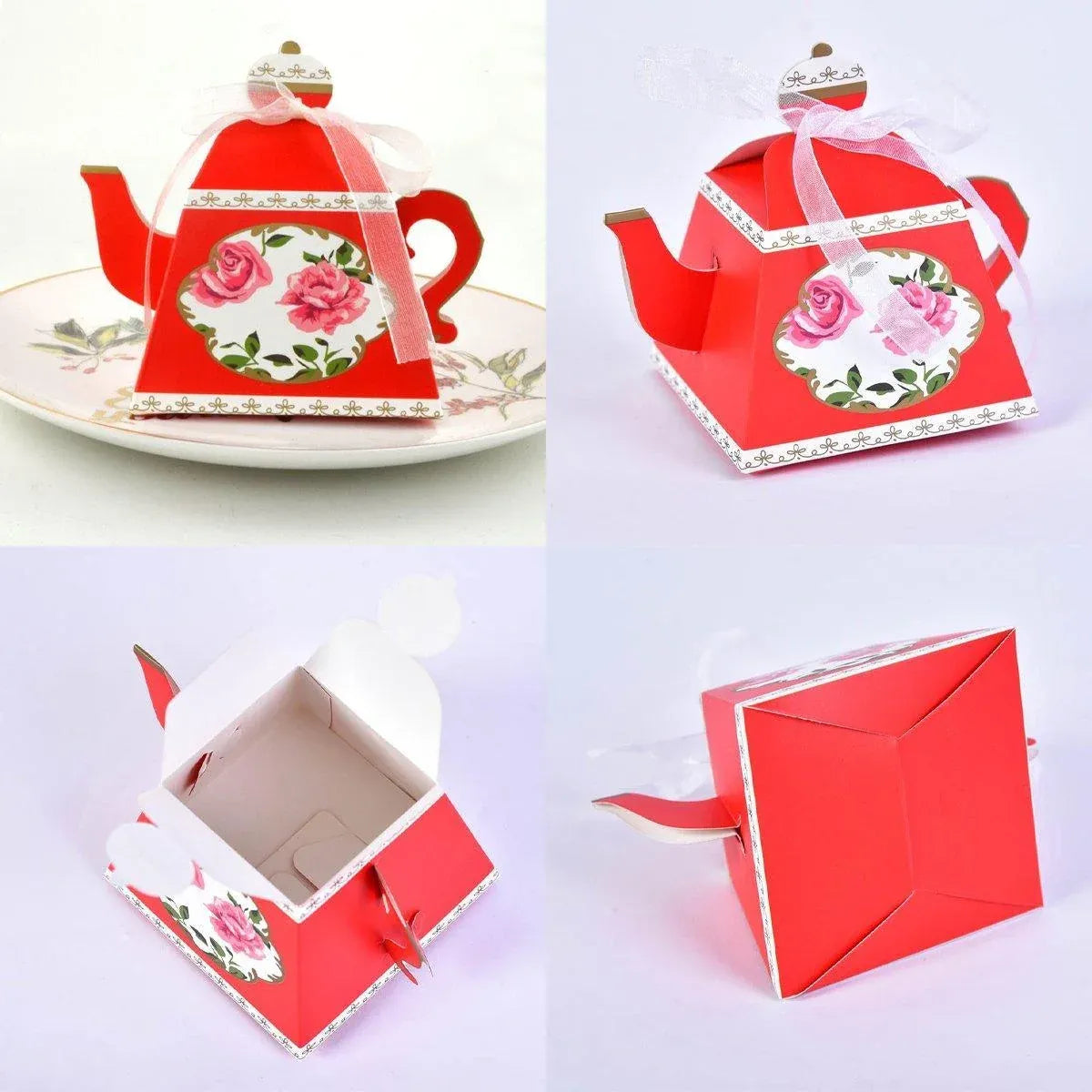 50Pcs Teapot Candy Boxes Wedding Favor Gift Packaging Tea Party Decorations - White