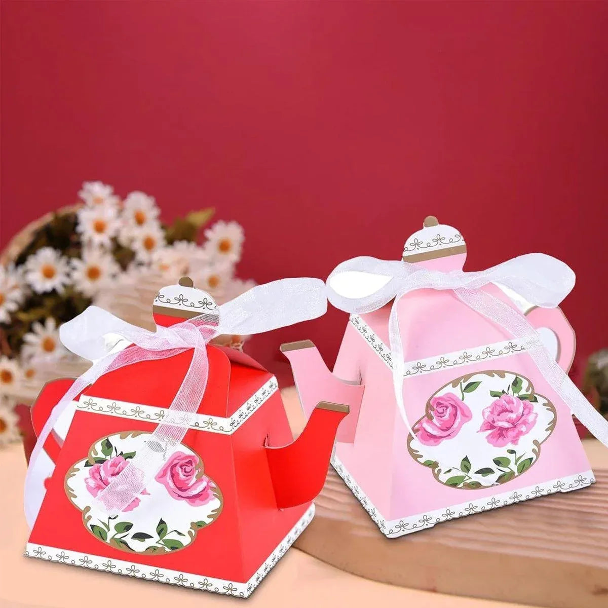 50Pcs Teapot Candy Boxes Wedding Favor Gift Packaging Tea Party Decorations - White