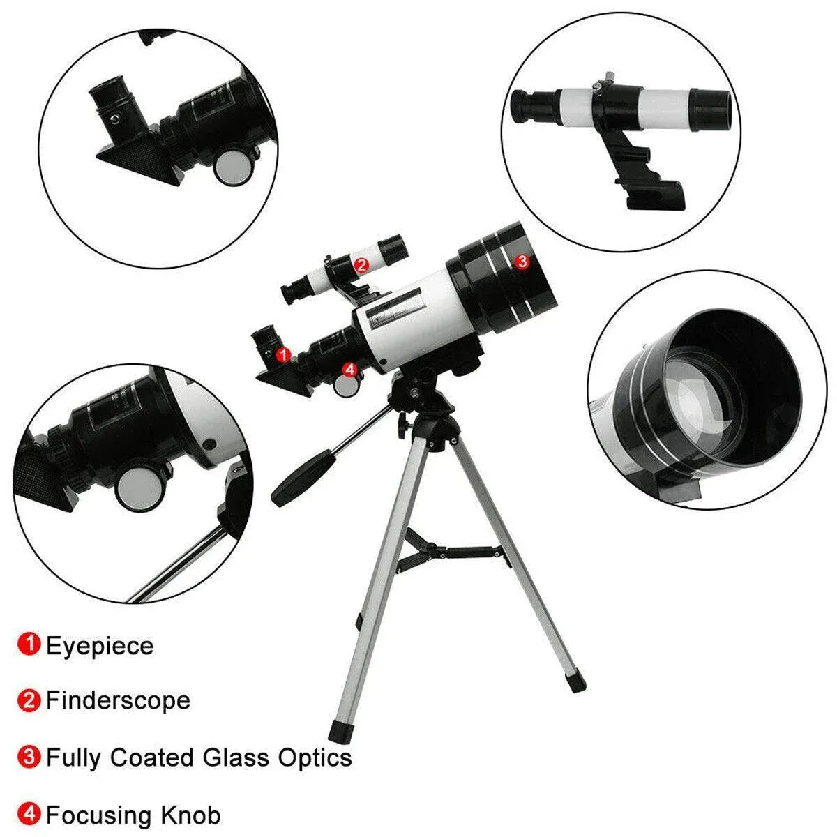 HD Astronomical Telescope with Desktop Tripod and Up to 150X Combo Magnification
