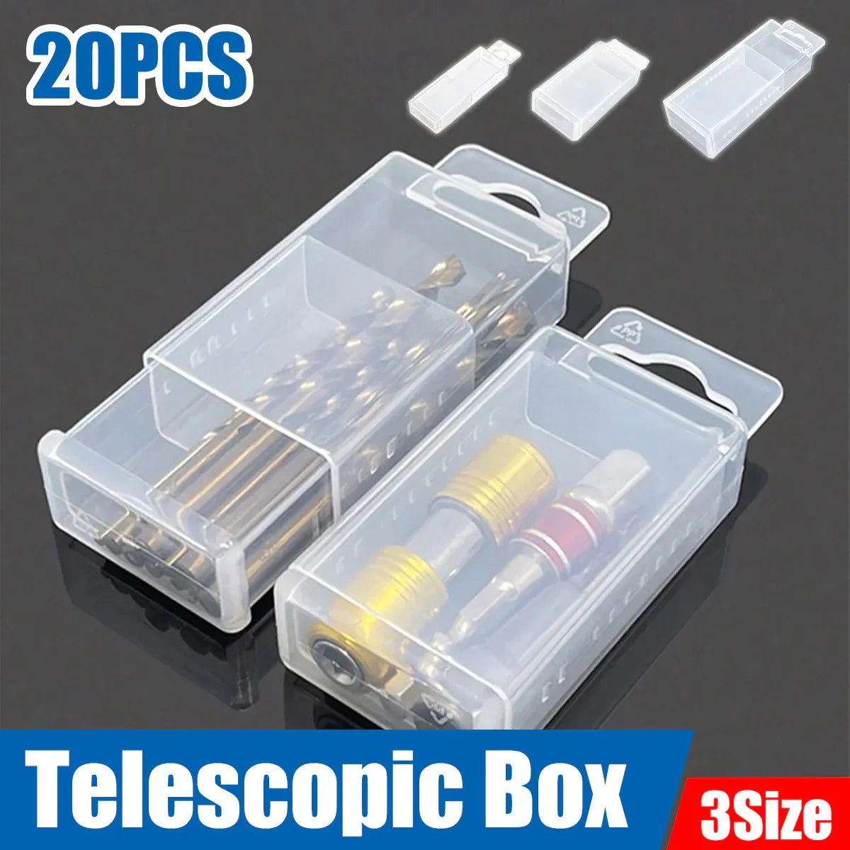20PCS Mini Transparent Storage Box Telescopic Multi Purpose Clear Home Office - 6.8x6.8x2cm