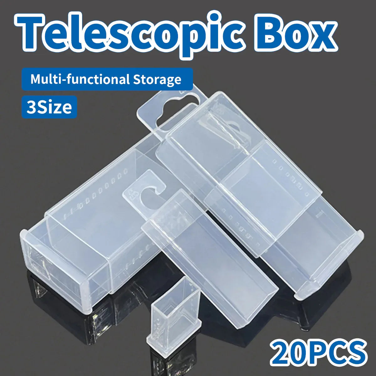 20PCS Mini Transparent Storage Box Telescopic Multi Purpose Clear Home Office - 6.8x6.8x2cm