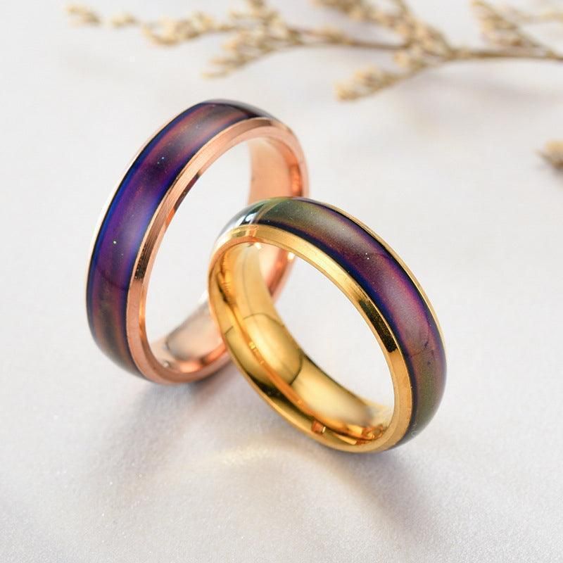 Mood Colour Changing Ring Temperature Sensitive Stainless Steel US Size 10 - Black