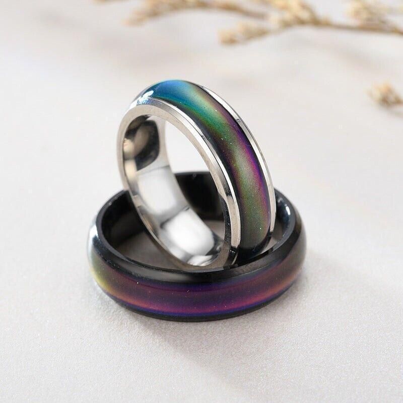 Mood Colour Changing Ring Temperature Sensitive Stainless Steel US Size 10 - Black