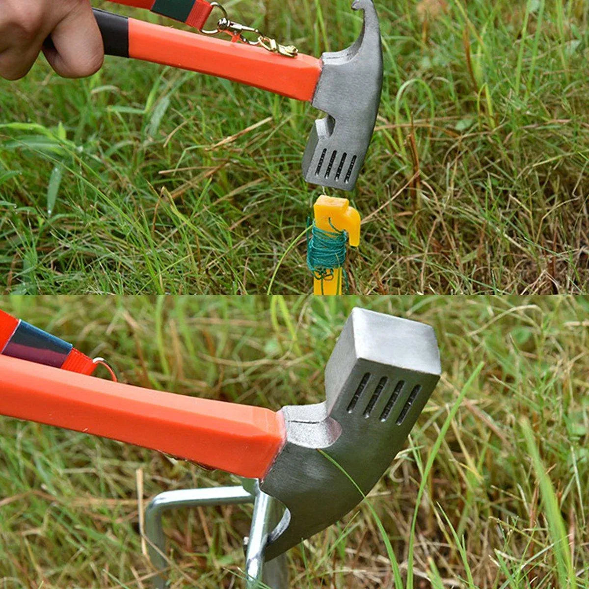 Outdoor Camping Hammer Tent Stake Puller Ground Hammer Heavy Duty Camping Tool - Orange