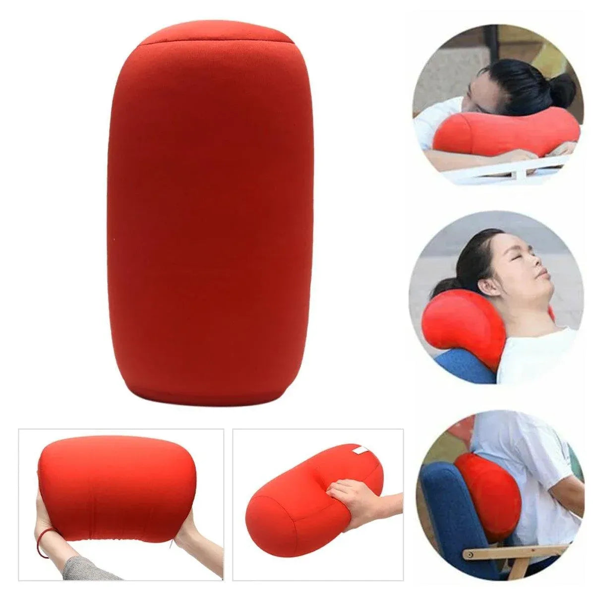Solid Color Cylindrical Foam Particle Pillow Multi-Functional Neck Waist Support - Black