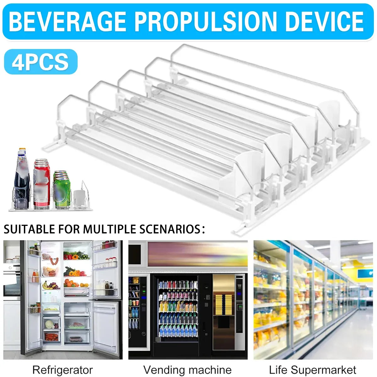 4pcs Automatic Beverage Pusher E Shape Shelf Organizer Supermarket Bottle Rack