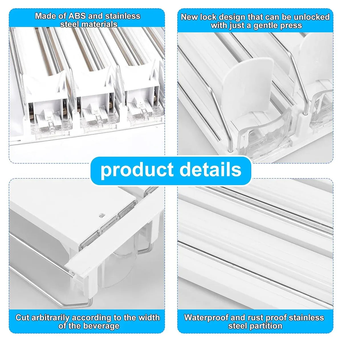 4pcs Automatic Beverage Pusher E Shape Shelf Organizer Supermarket Bottle Rack