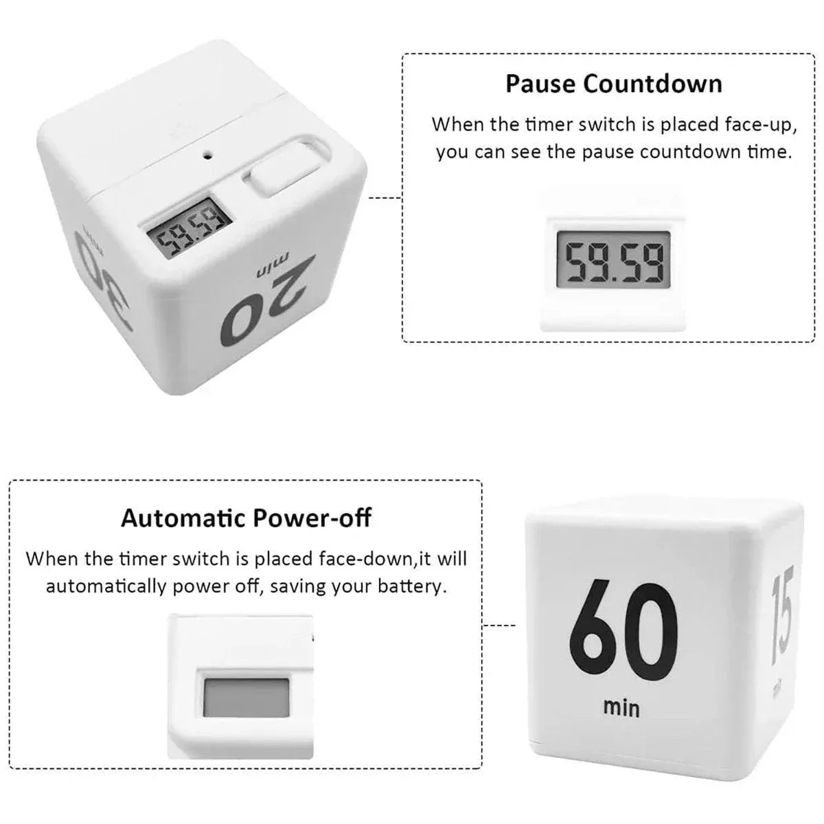 Cubic Timer for Students Time Management Study Exercise Reminder Tool Adjustable - 1-3-5-10