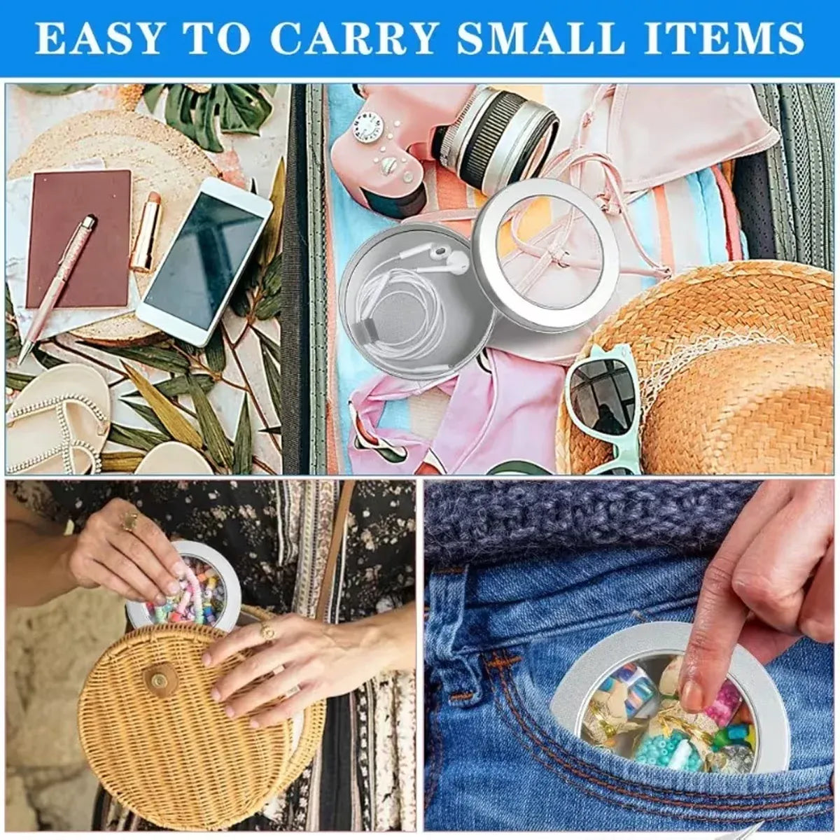Round Tin Storage Boxes 30pcs Clear Window Lid for Craft Jewellery DIY