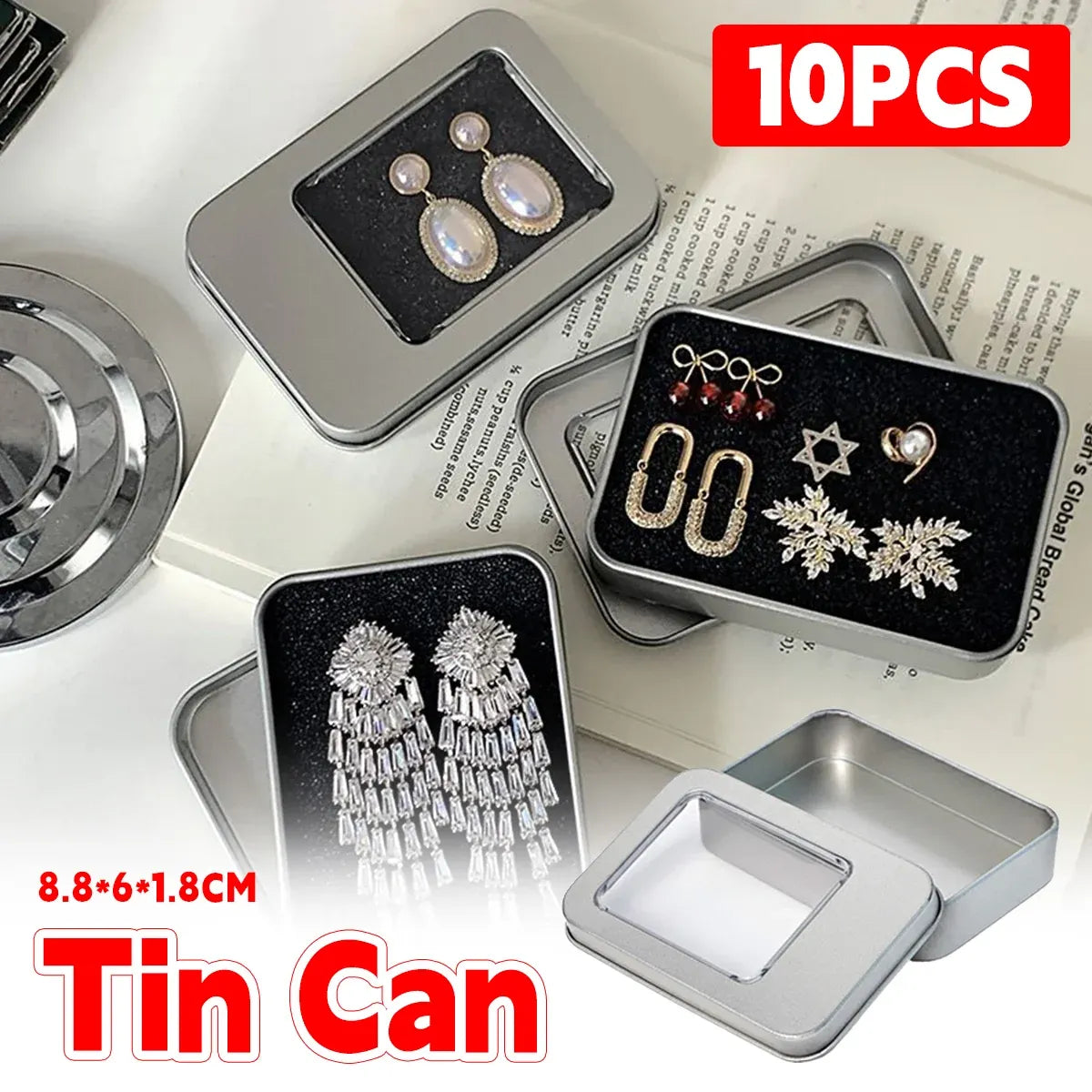 10PCS Tin Box Connected Flip Top With Clear Window for Small Item Storage Use